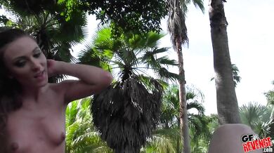 Long haired brunette babe got fucked on public place