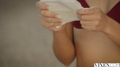 Beauty blonde with small tits got fucked by big dick