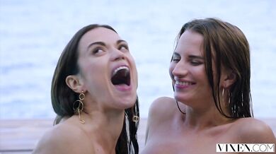 Two sexy teen babes ar sharing big dick