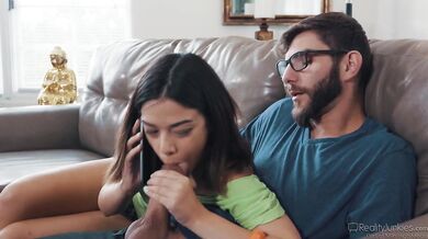 Petite latina is sucking big cock