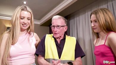 Andie Grey And Maya Sinn Share Cock Of Old Guy