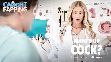 Busty blonde nurse Emma Hix gives a steamy blowjob and gets loud of cum at the end
