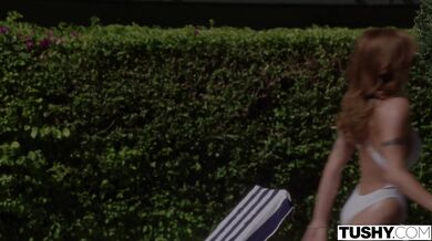 Blonde babe Andie Grey enjoys a forbidden backdoor session with the hubby in the family home