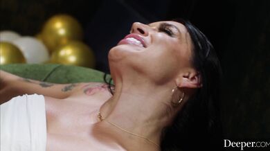 Eva Angelina Angel Youngs and Rissa May compete for a huge dark load after getting their tightest walls pulverized by a heavy tool
