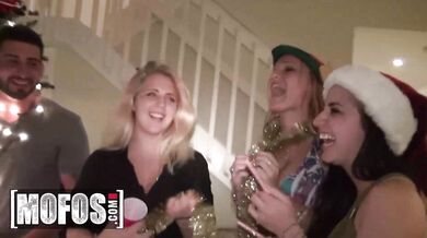 Christmas party turns into a savage orgy ending in multiple messy facials