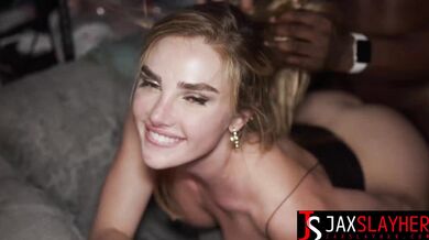This horny bitch gets her brains fucked out in a wild interracial scene