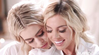 Horny blonde Jill and her brunette friends eating out wet cunts and rubbing clits hard