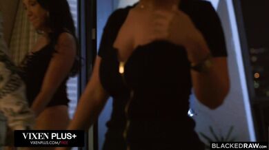 Thirsty BFFs enjoy a hardcore session as they share and devour a powerful black member