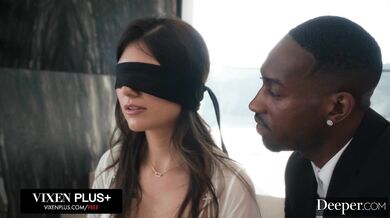 Charlotte Mae gets shared by a group of men while her eyes are covered in this intense scene