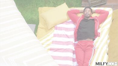 Total outdoor passion as a blonde MILF services a giant BBC before getting drilled in the garden