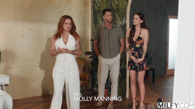 See Molly Manning dominate the groom with her thick thighs and passionate riding in this secret tryst