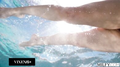 See Sandy Love surrender her mature curves to a young lifeguard's massive black member by the pool