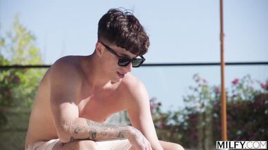 Laura Bentley finds the perfect way to cool off by taking the pool boy's thick cock deep inside