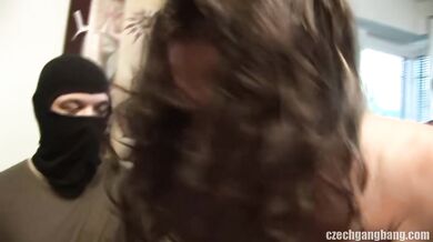 She gets drilled in every hole while boyfriend looks on