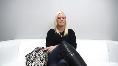 Horny amateur in glasses take control and ride that member to the limit