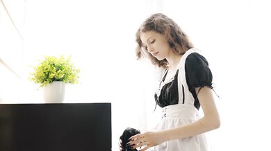 Lisa Bon masturbating and playing with her tight hole in maid outfit